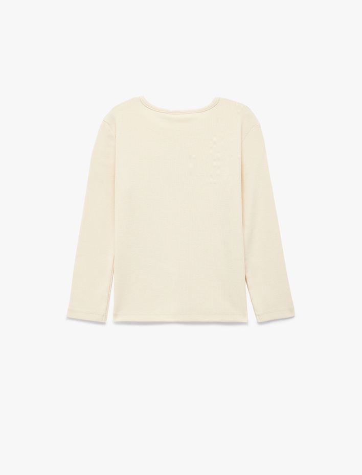 Kız Bebek Nakış Detaylı Uzun Kollu Bisiklet Yaka Pamuklu Tişört