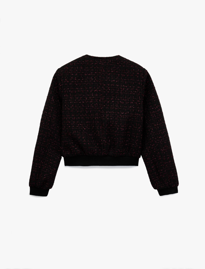  Düğmeli Bisiklet Yaka Uzun Kollu Tüvit Ceket