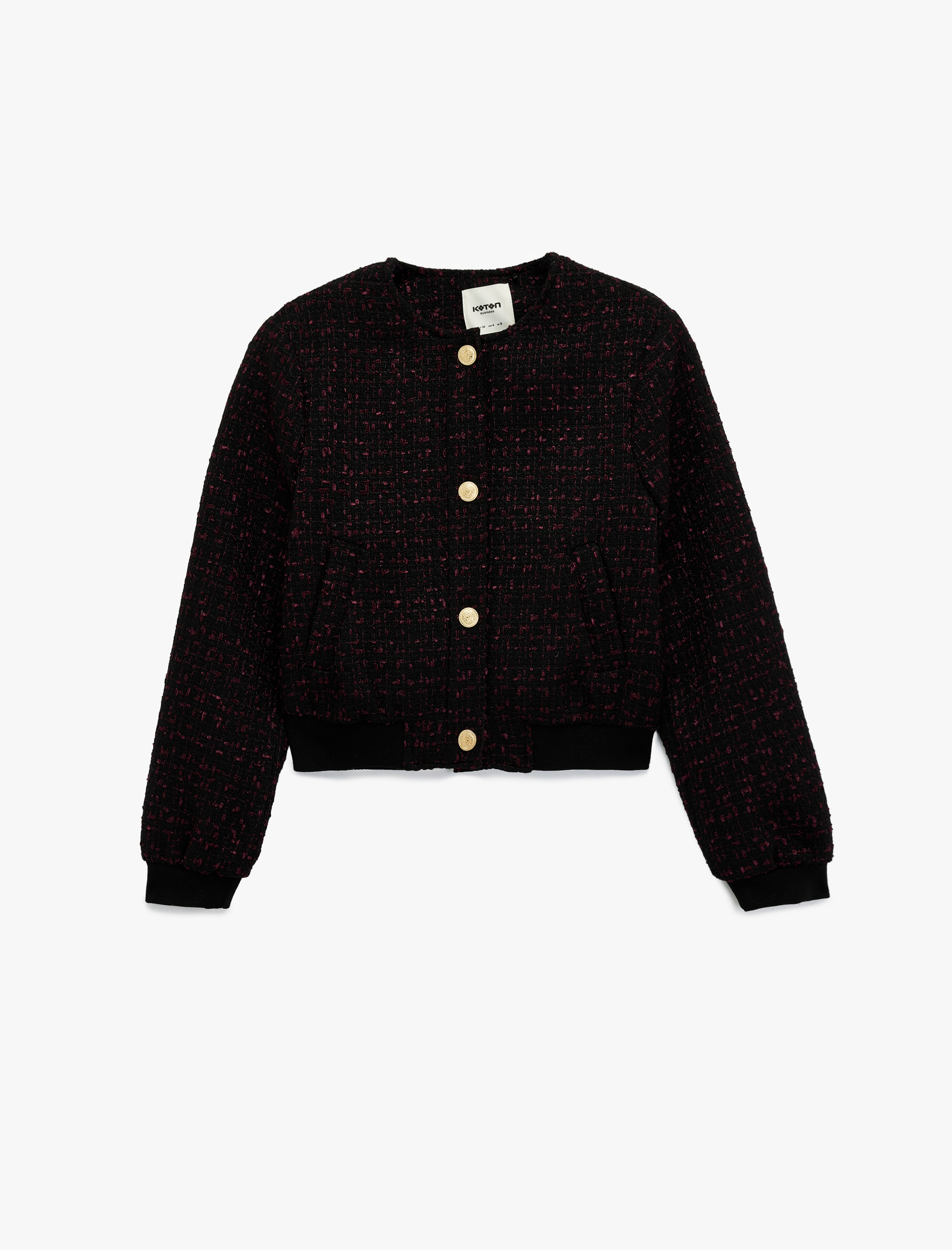 Düğmeli Bisiklet Yaka Uzun Kollu Tüvit Ceket