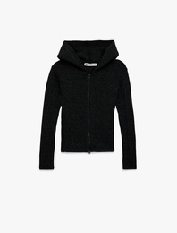 Slim Fit Kapüşonlu Uzun Kollu Dokulu Fermuarlı Hırka
