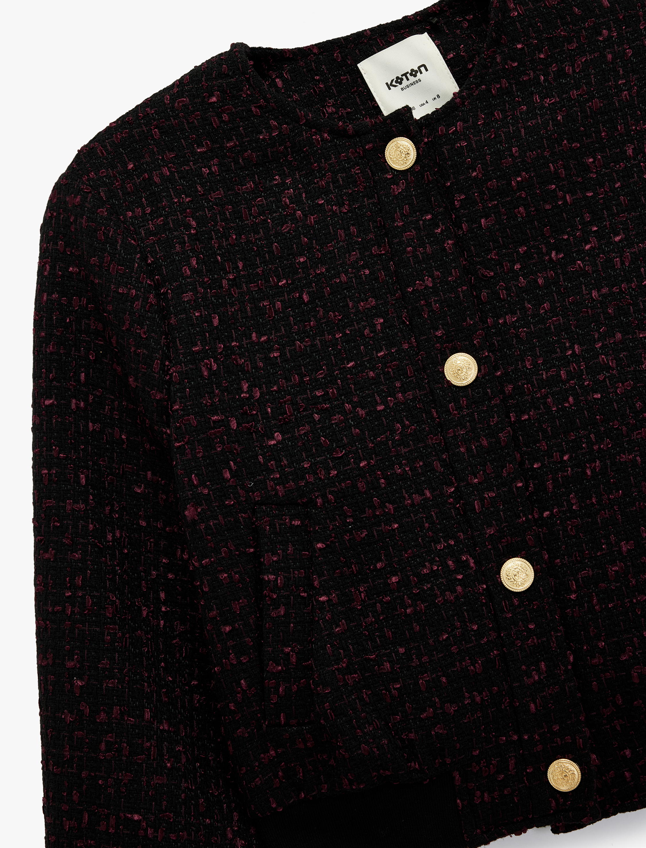 Düğmeli Bisiklet Yaka Uzun Kollu Tüvit Ceket