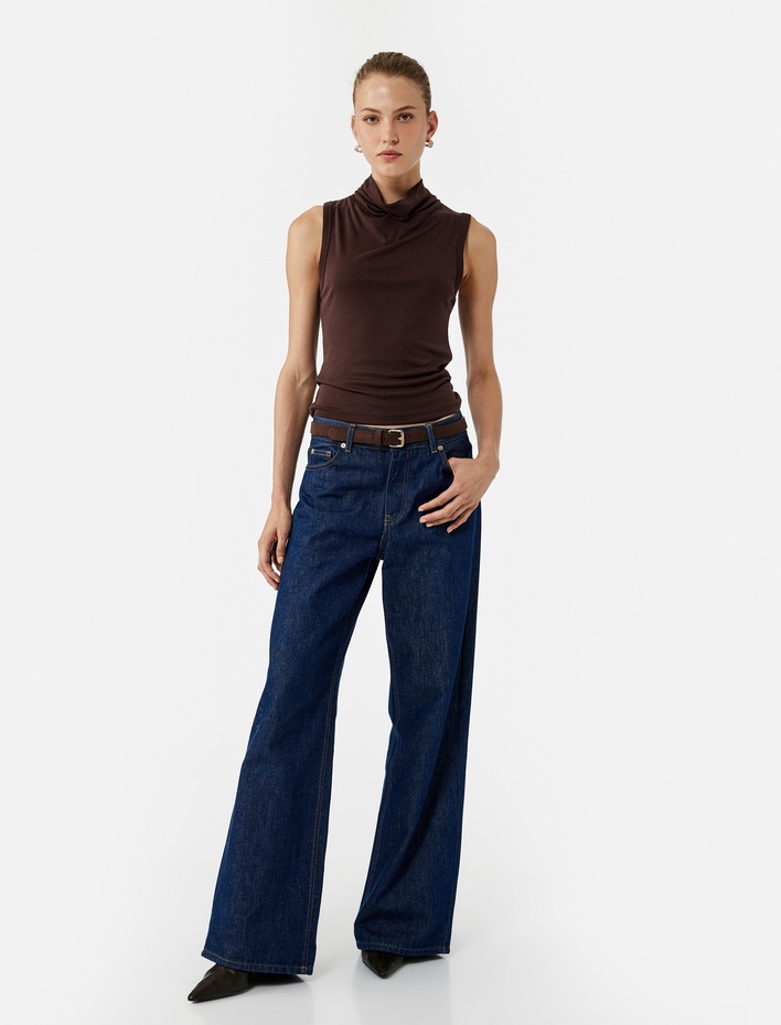  Modal Kumaş Slim Fit Dik Dökümlü Yaka Kolsuz Bluz