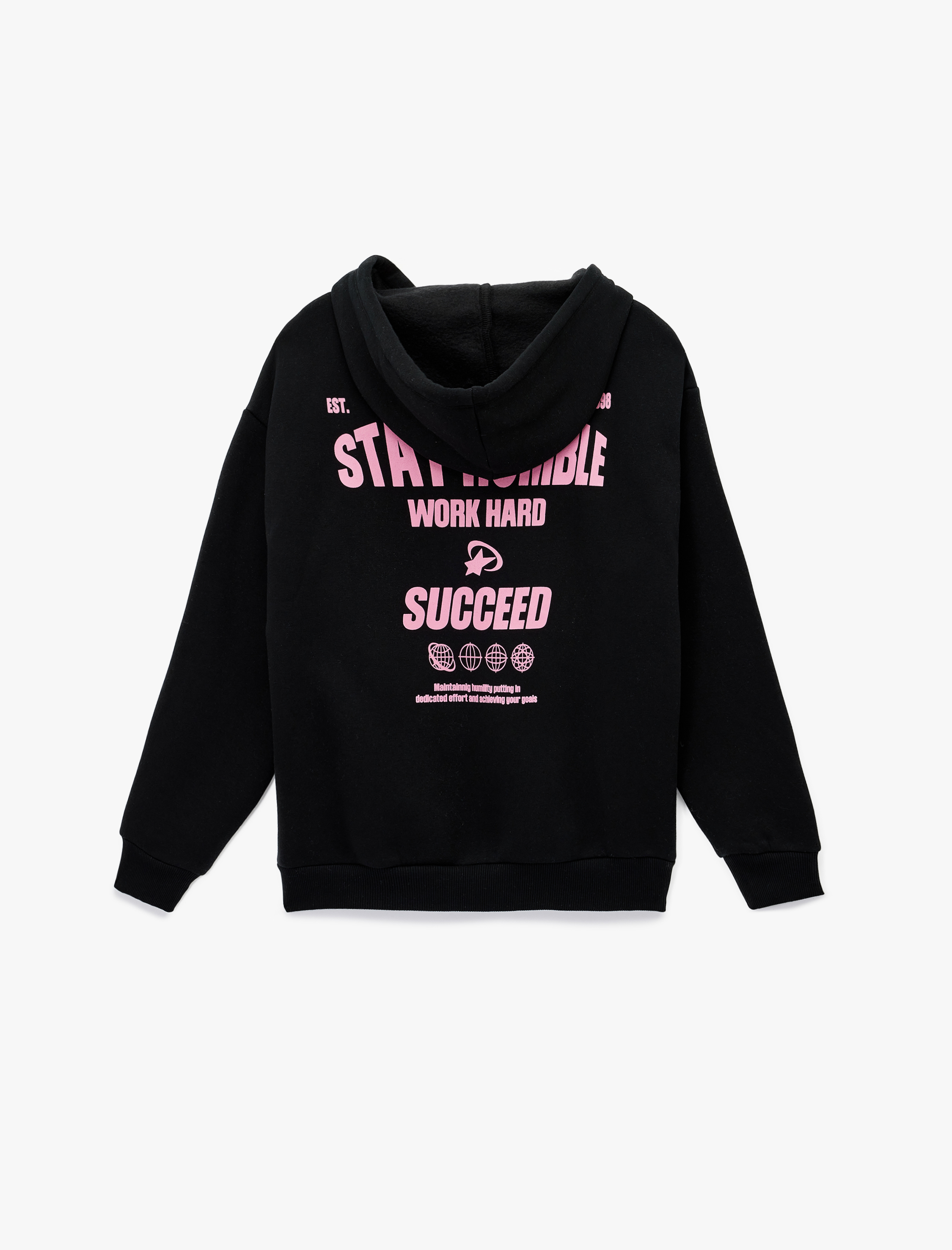   Arkası Baskılı Uzun Kollu Fermuarlı Kapüşonlu Şardonlu Oversize Sweatshirt