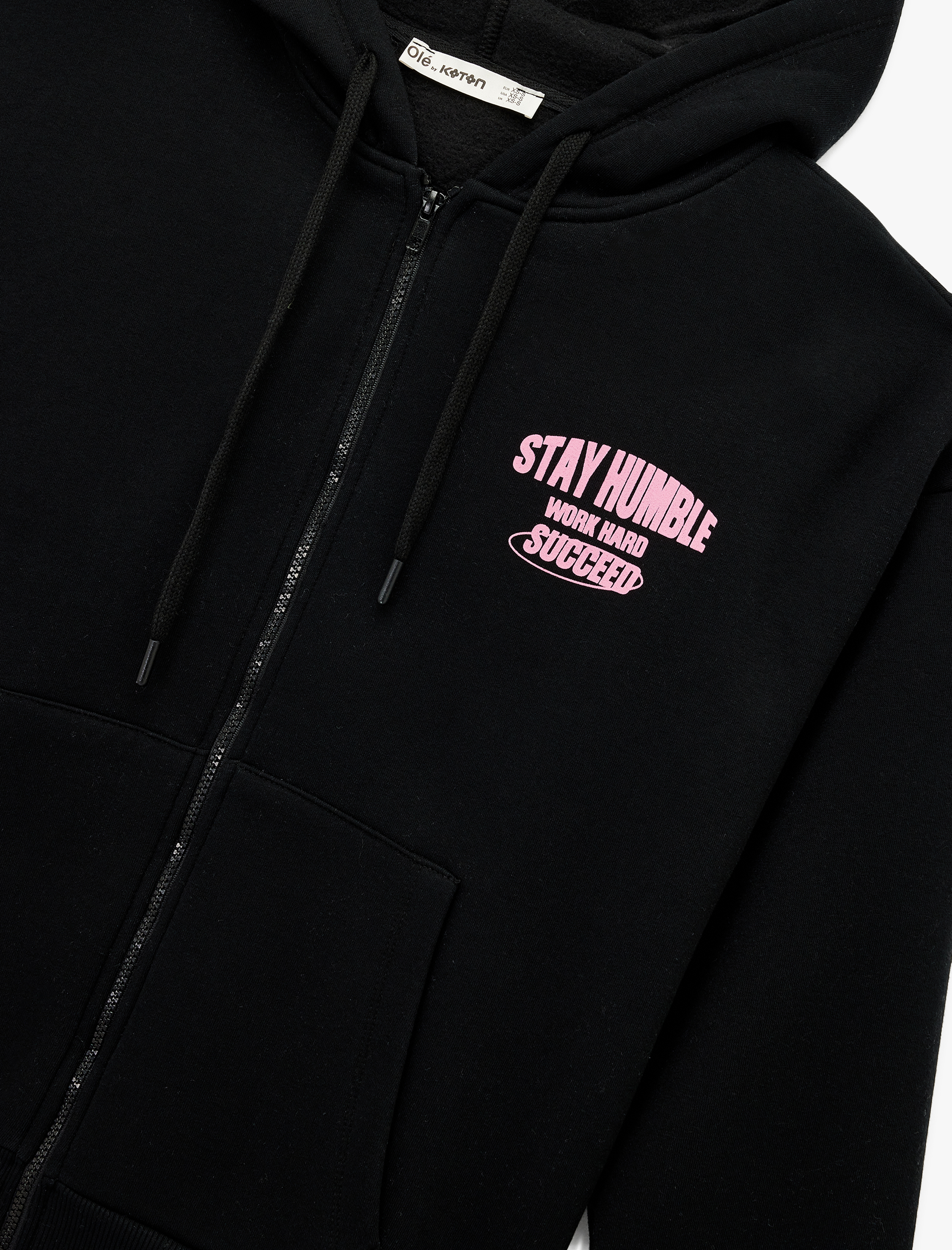   Arkası Baskılı Uzun Kollu Fermuarlı Kapüşonlu Şardonlu Oversize Sweatshirt