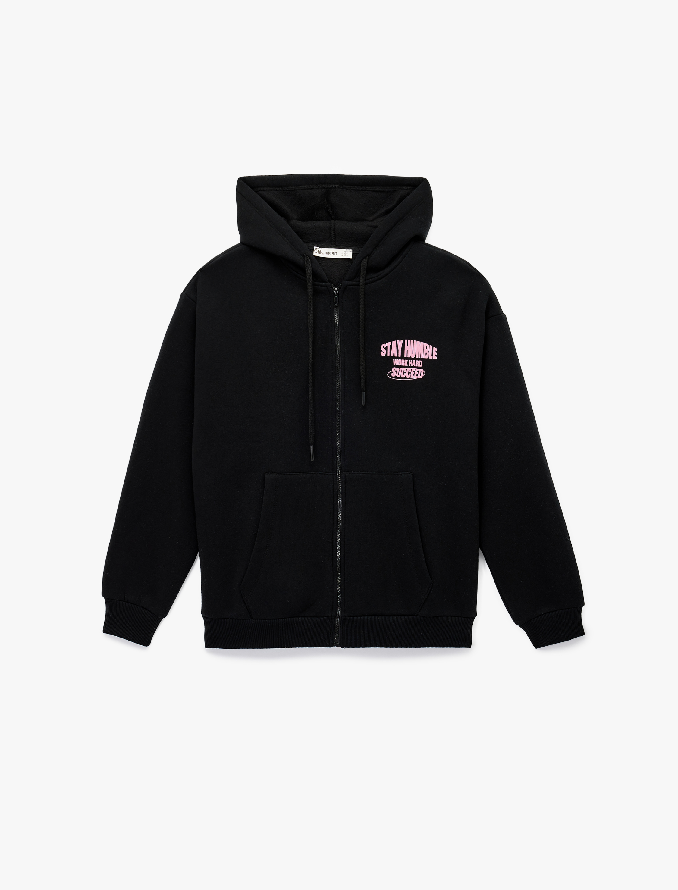   Arkası Baskılı Uzun Kollu Fermuarlı Kapüşonlu Şardonlu Oversize Sweatshirt