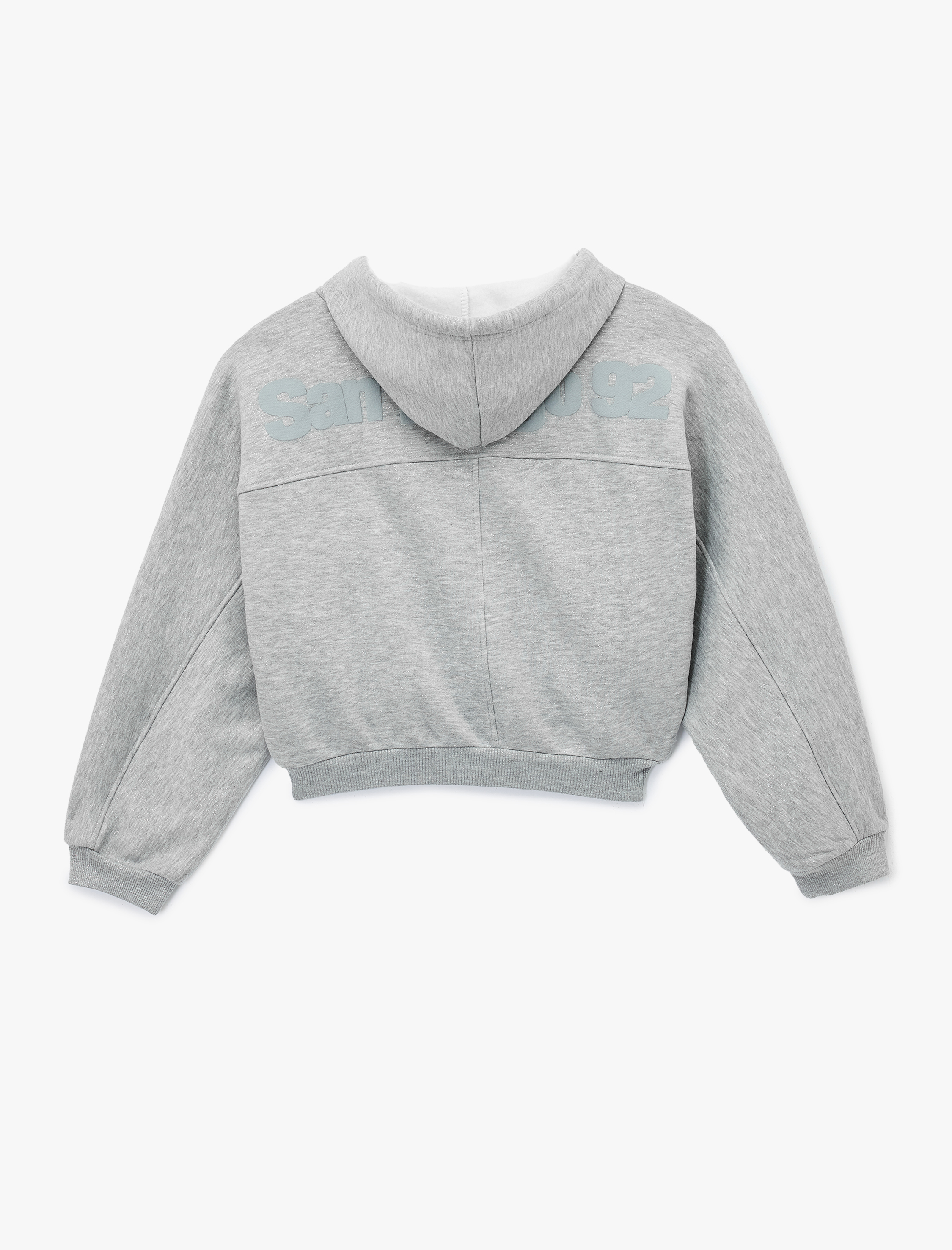 Şardonlu Kapüşonlu Baskılı Simli Cep Detaylı Fermuarlı Sweatshirt