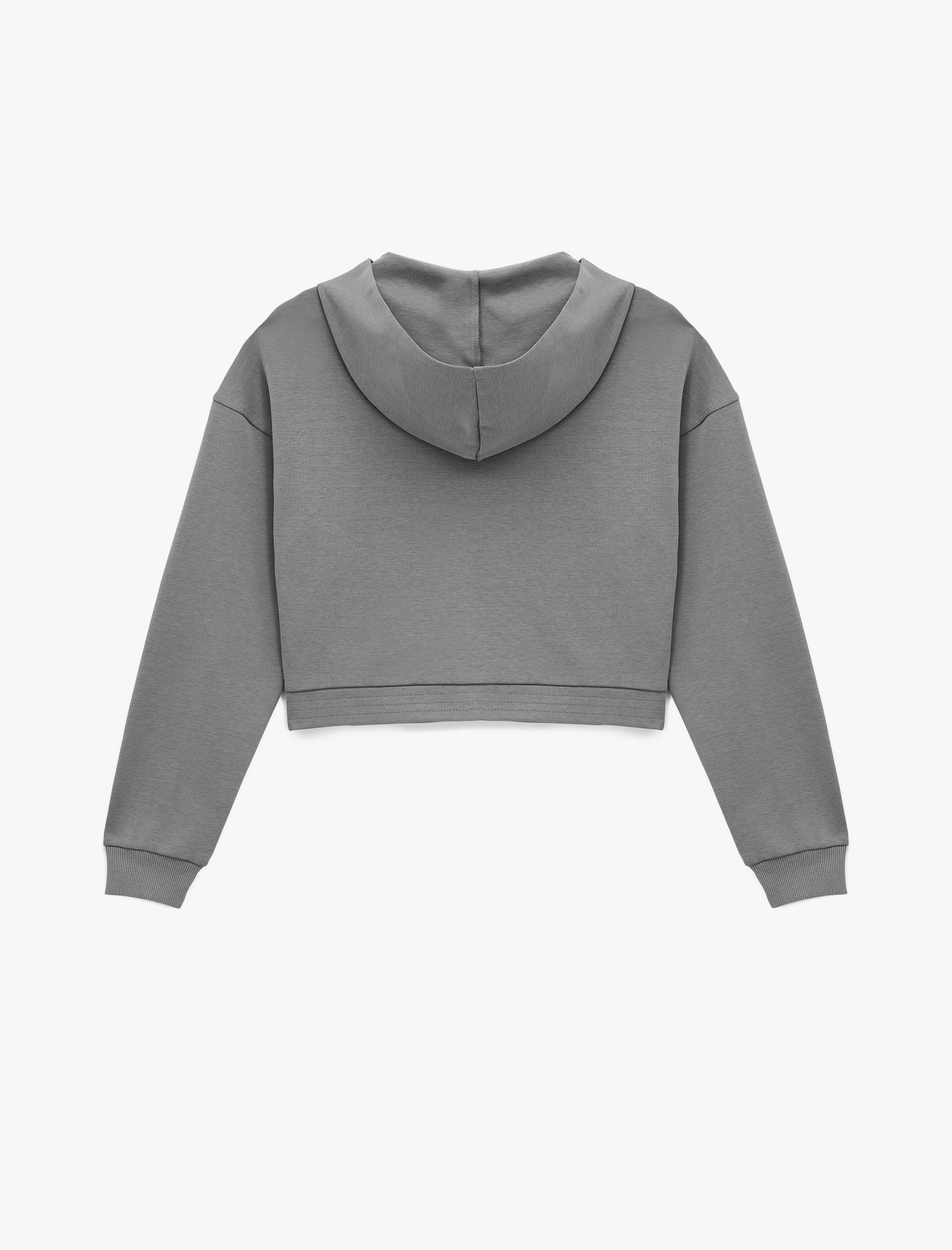   Rahat Kalıp Kanguru Cepli Fermuarlı Yıkamalı Kapüşonlu Crop Sweatshirt