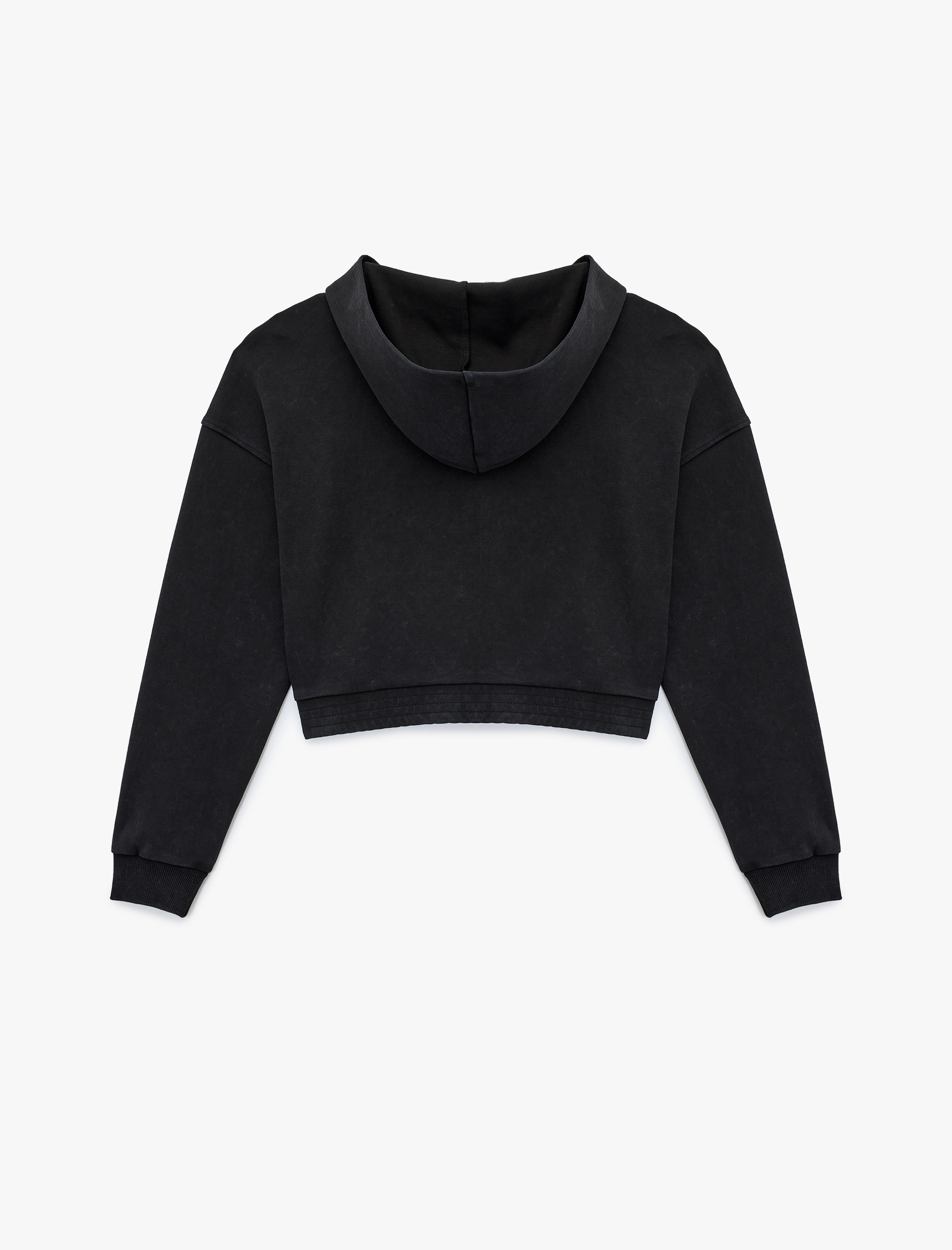   Rahat Kalıp Kanguru Cepli Fermuarlı Yıkamalı Kapüşonlu Crop Sweatshirt