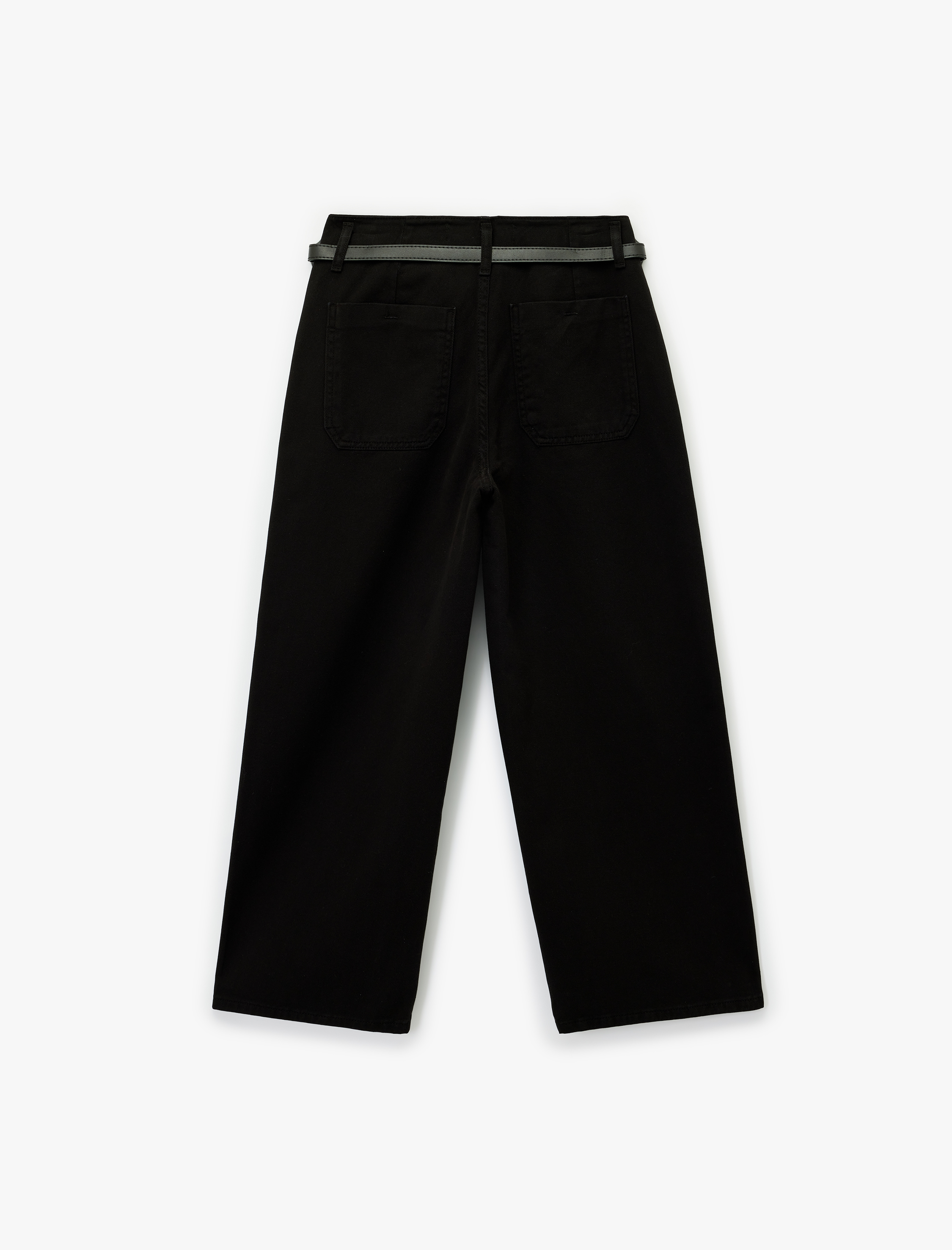   Pamuklu Cep Detaylı Düğmeli Kısa Geniş Paça Pantolon