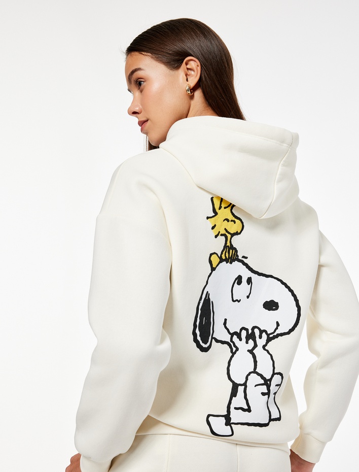  Snoopy Lisanslı Kapüşonlu Uzun Kollu Arkası Baskılı Oversize Sweatshirt