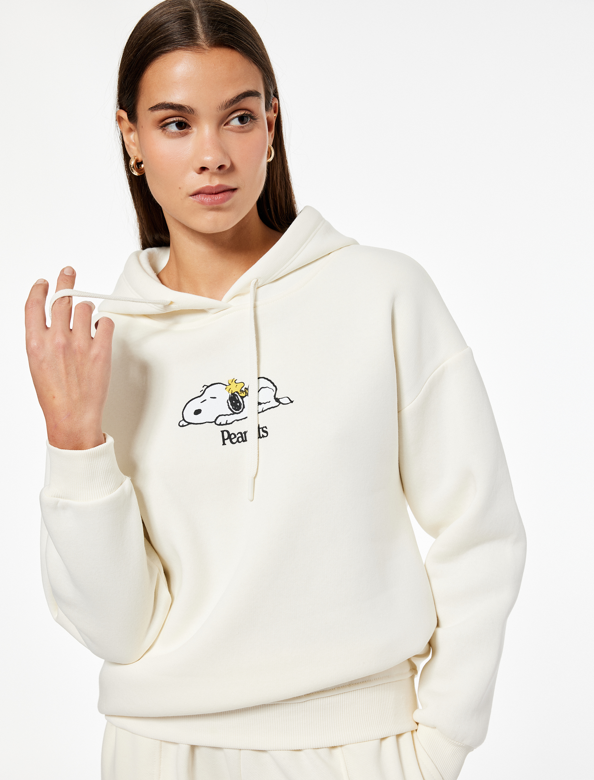   Snoopy Lisanslı Kapüşonlu Uzun Kollu Arkası Baskılı Oversize Sweatshirt