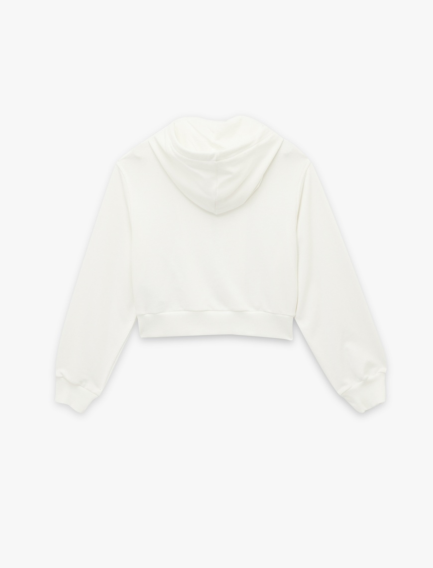   Rahat Kalıp Cep Detaylı Kapüşonlu Fermuarlı Crop Sweatshirt