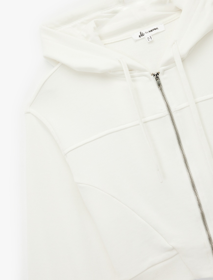  Rahat Kalıp Cep Detaylı Kapüşonlu Fermuarlı Crop Sweatshirt