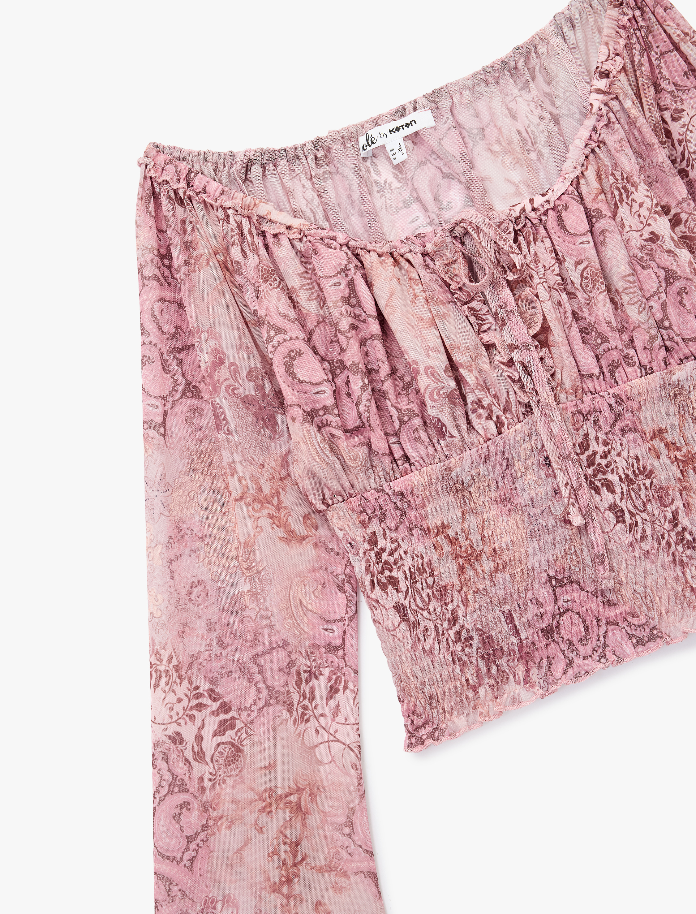   Kayık Yaka Uzun Kollu Bağcıklı Yaka Gipeli Şifon Bluz