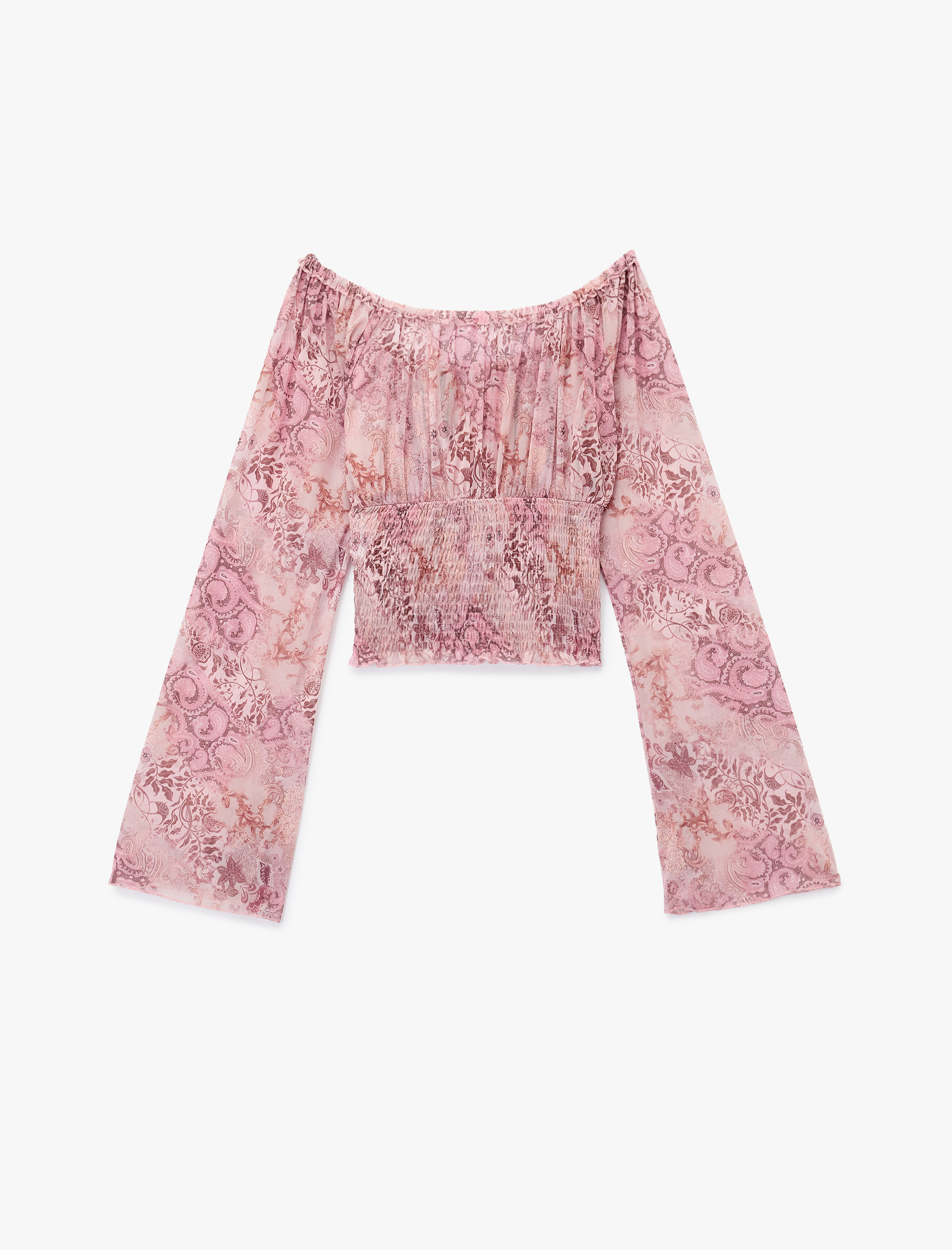   Kayık Yaka Uzun Kollu Bağcıklı Yaka Gipeli Şifon Bluz