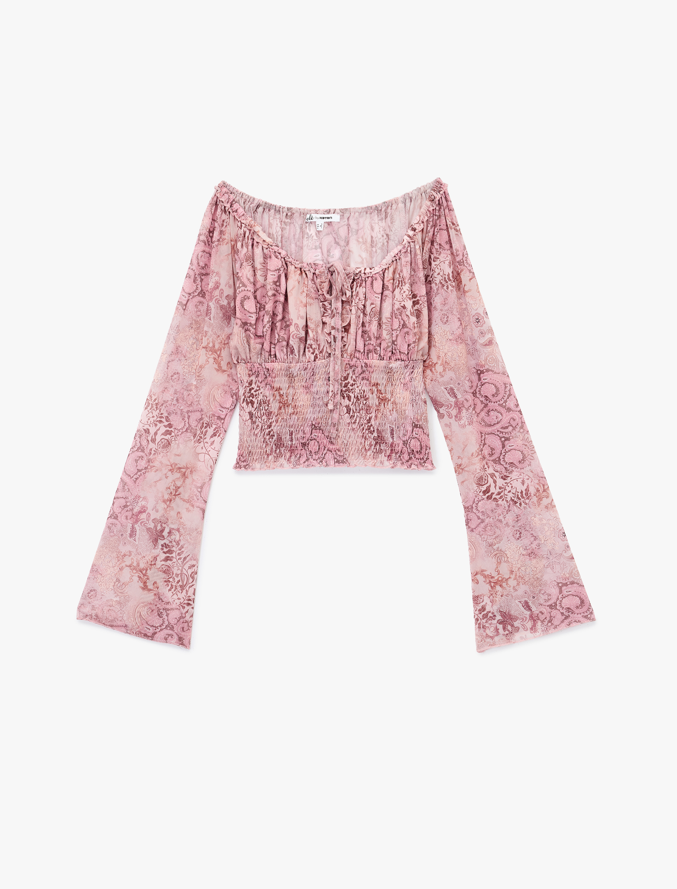   Kayık Yaka Uzun Kollu Bağcıklı Yaka Gipeli Şifon Bluz