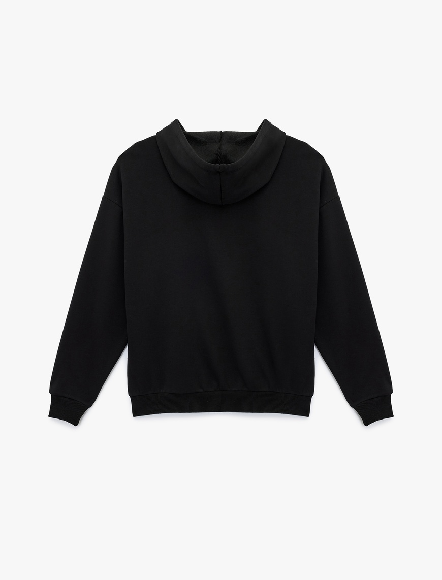   Cepli Kapüşonlu Fermuarlı Suni Süet Detaylı Oversize Taşlı Sweatshirt
