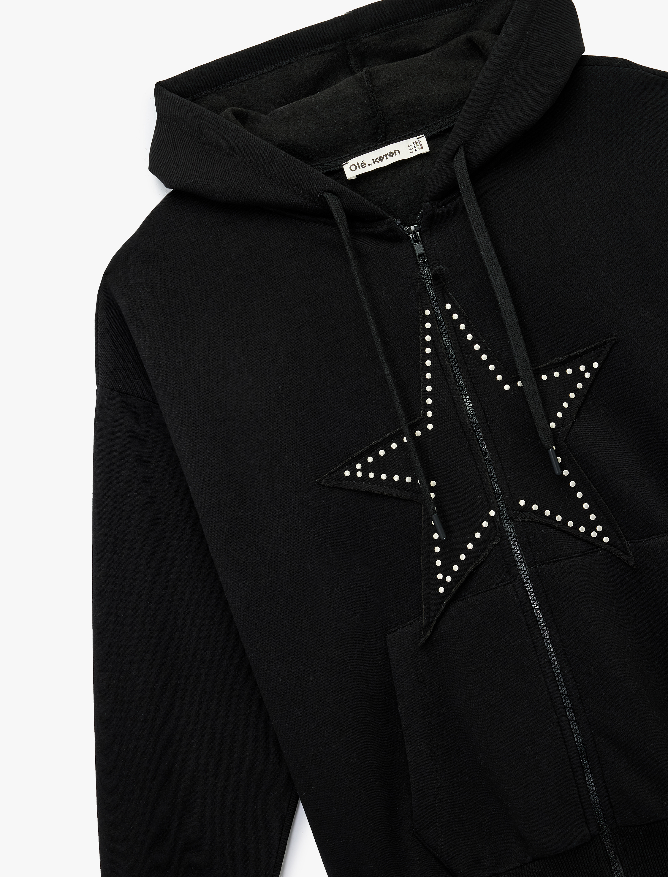   Cepli Kapüşonlu Fermuarlı Suni Süet Detaylı Oversize Taşlı Sweatshirt