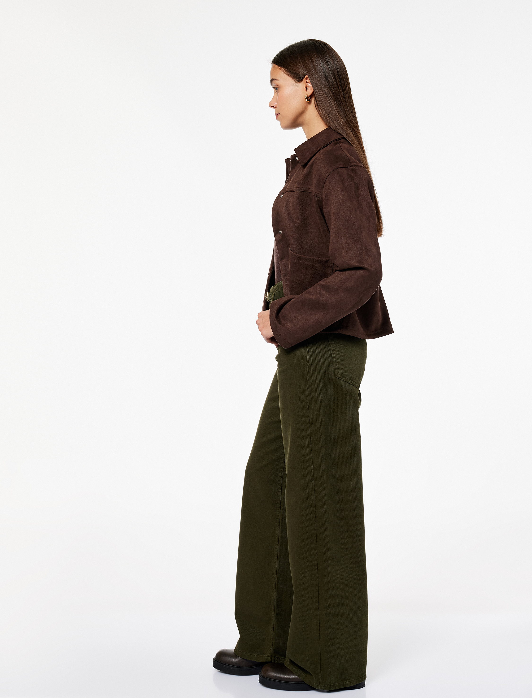   Cepli Pamuklu Kemer Detaylı Yüksek Bel Geniş Paça Pantolon - Wide Leg Jeans