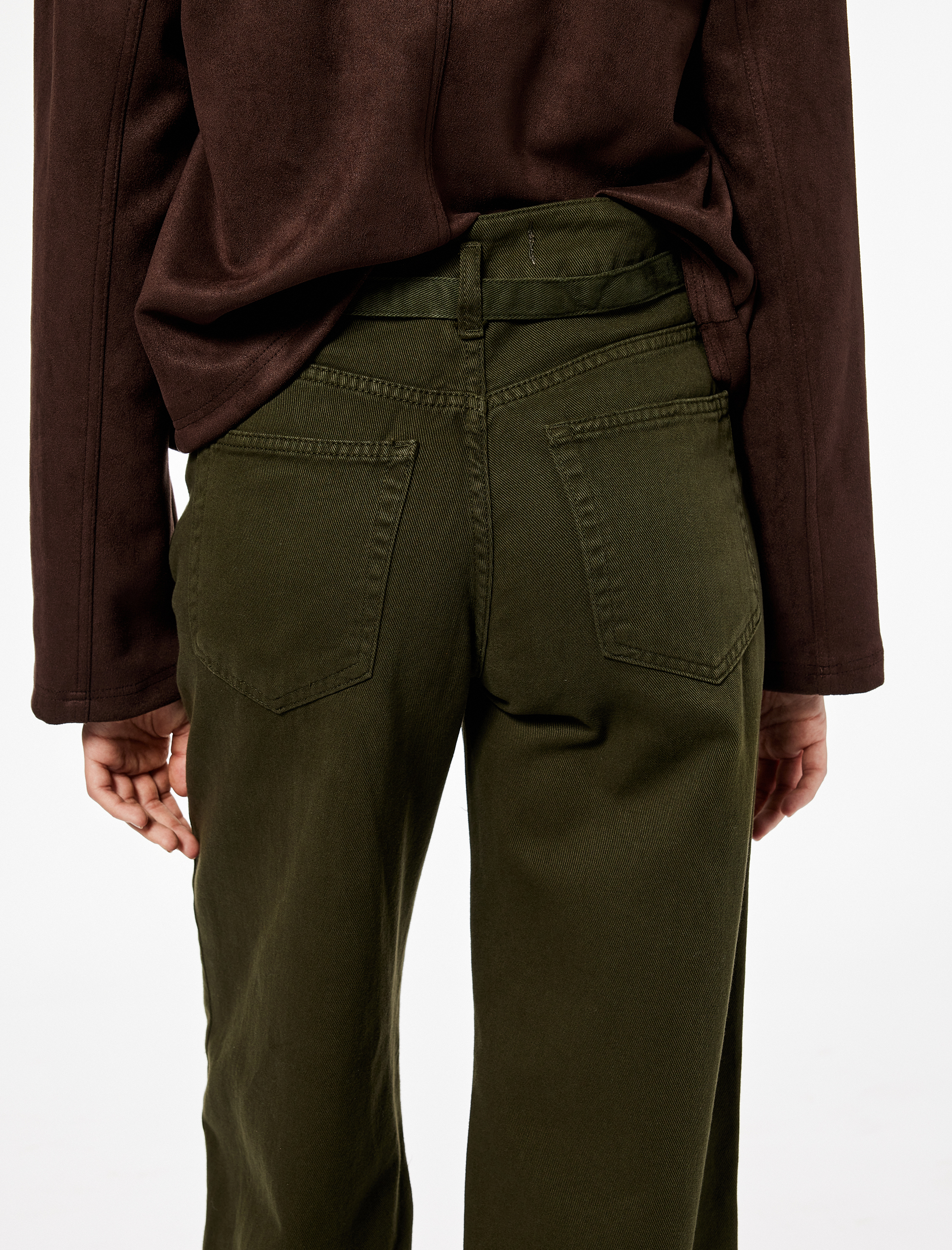   Cepli Pamuklu Kemer Detaylı Yüksek Bel Geniş Paça Pantolon - Wide Leg Jeans