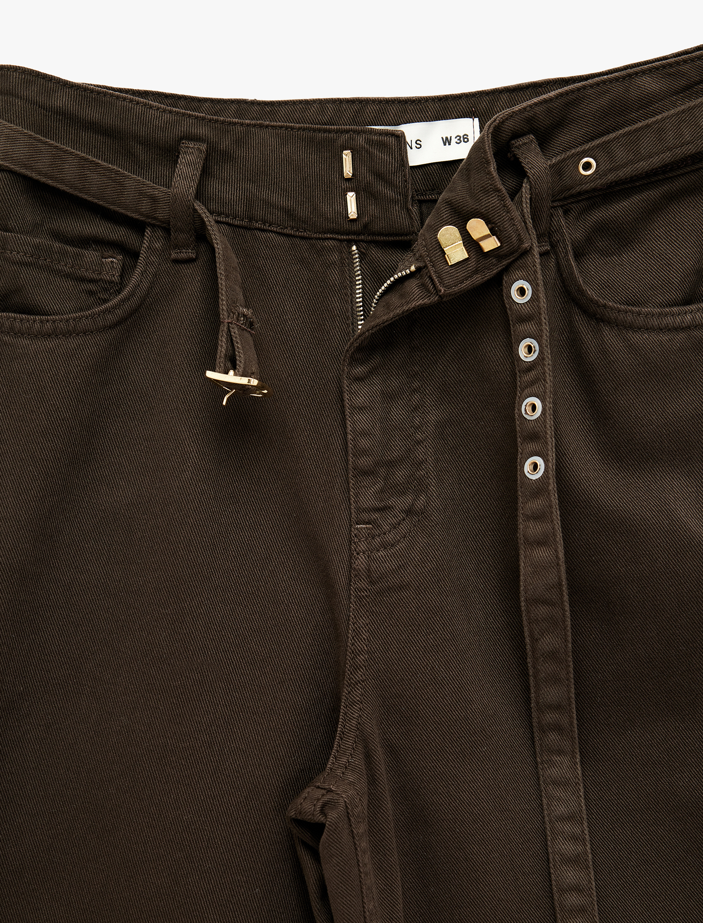 Cepli Pamuklu Kemer Detaylı Yüksek Bel Geniş Paça Pantolon - Wide Leg Jeans