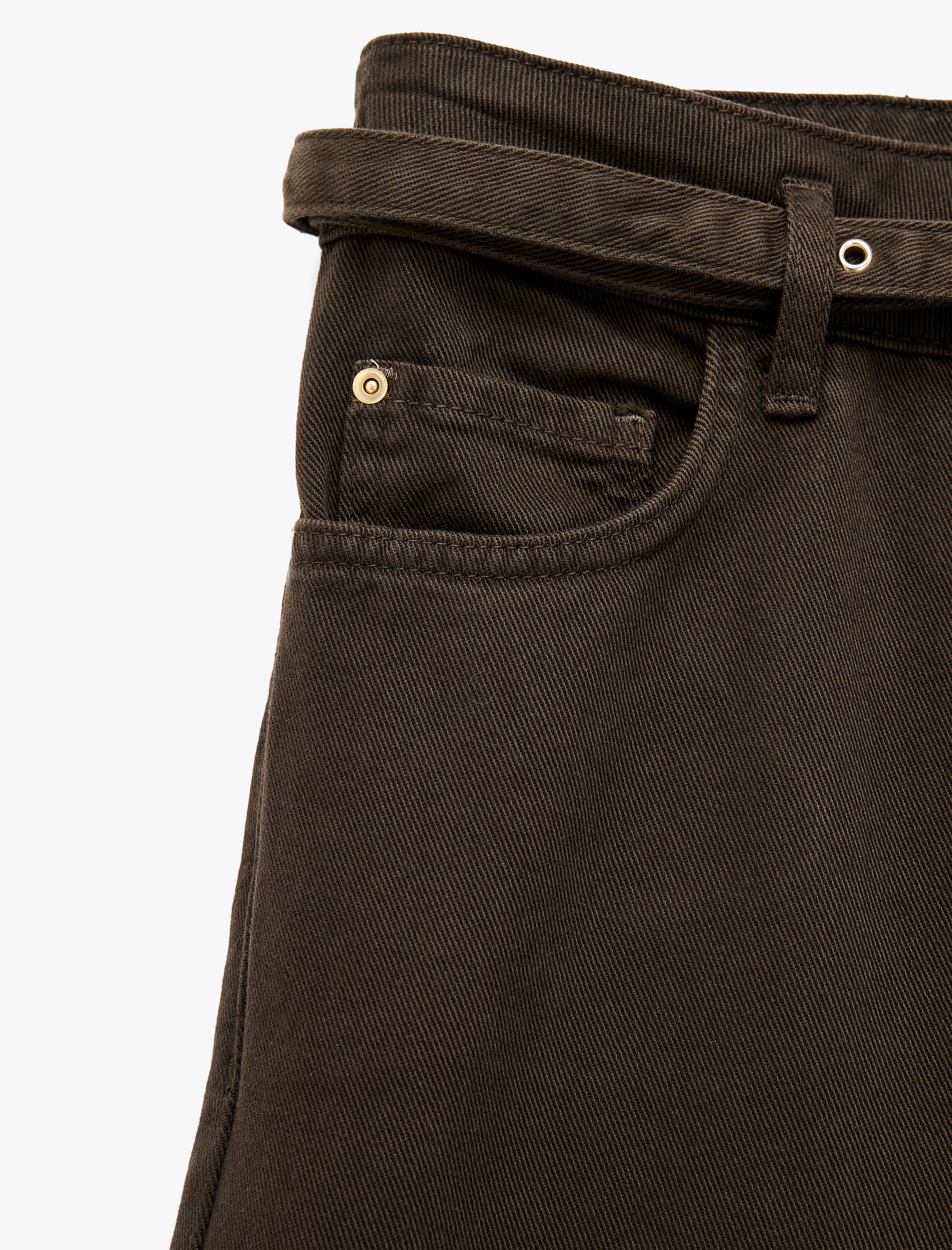 Cepli Pamuklu Kemer Detaylı Yüksek Bel Geniş Paça Pantolon - Wide Leg Jeans