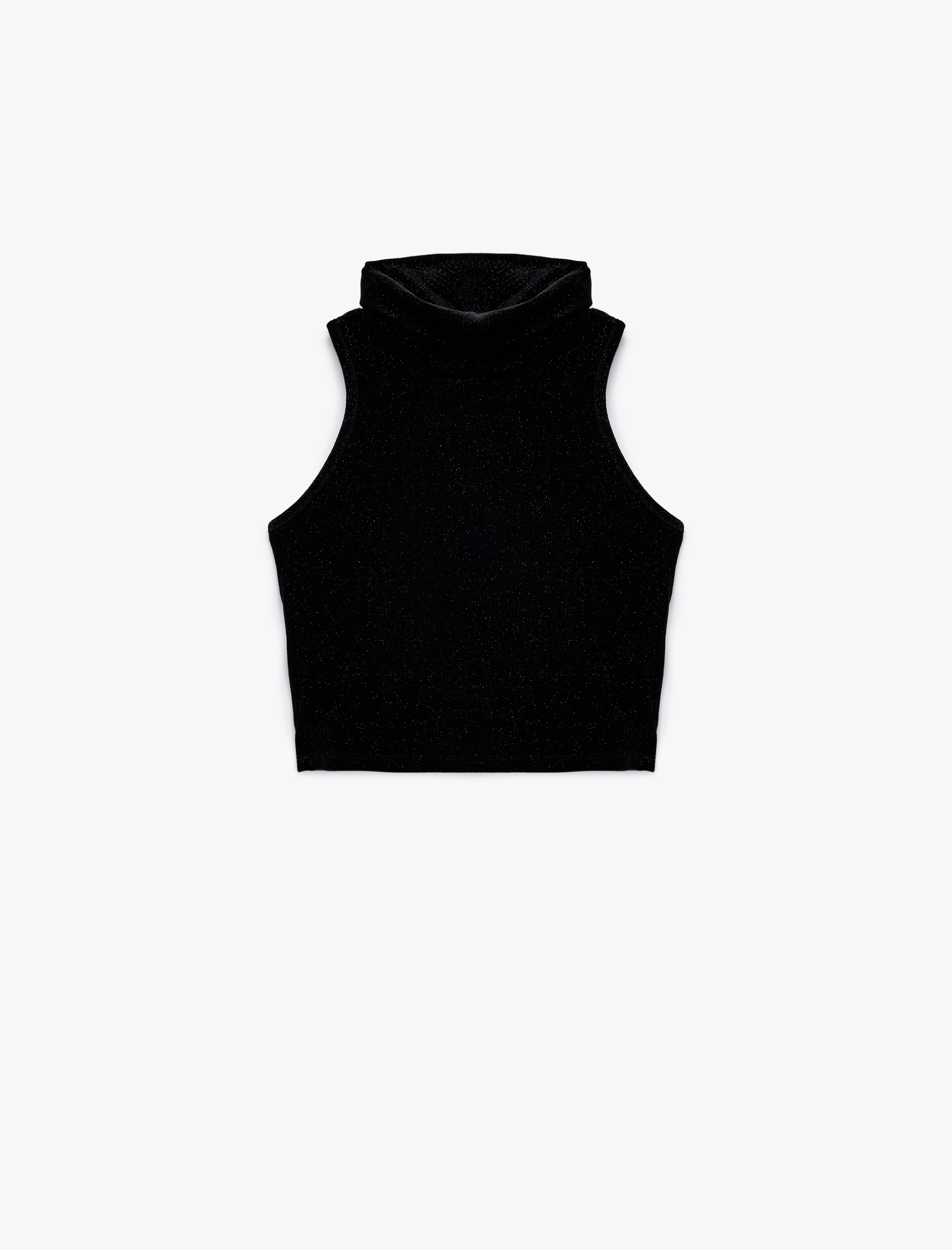   Kolsuz Slim Fit Balıkçı Yaka Simli Crop Kadife Top