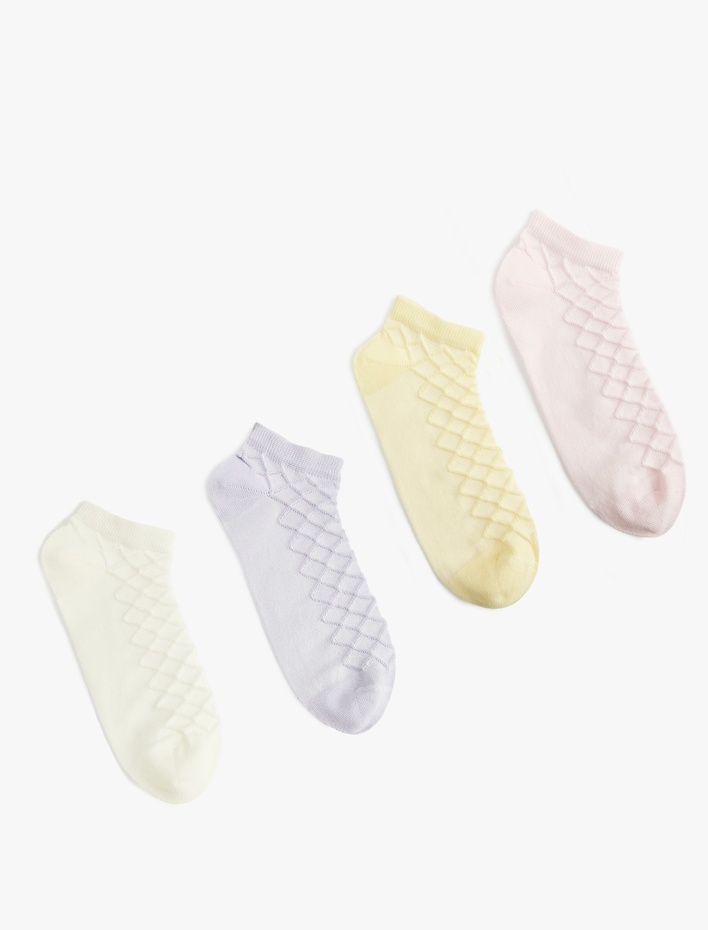 Kadın Geometrik Detaylı Pamuklu 4'lü Patik Çorap Seti