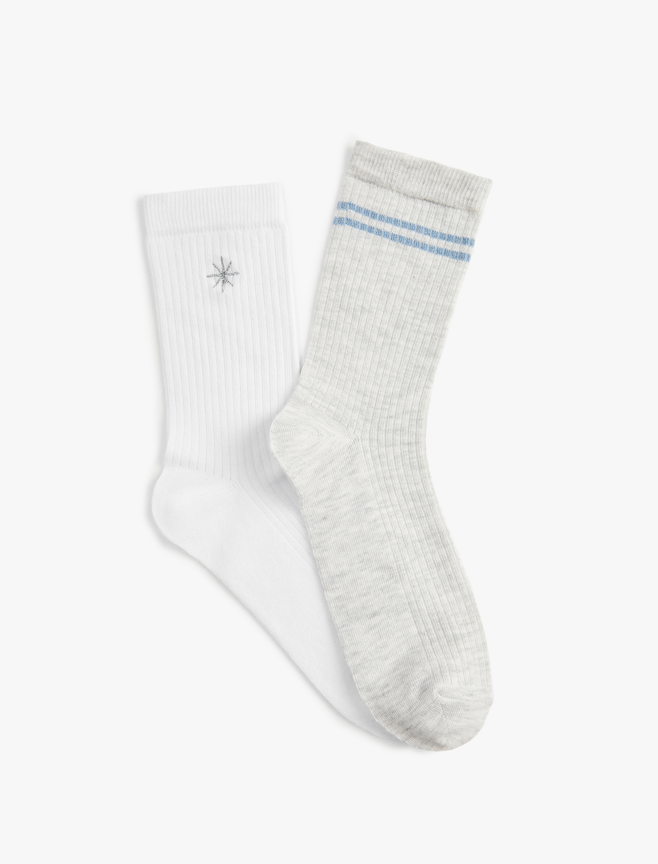 Kadın Pamuklu Soket İşlemeli 2'li Çorap Seti