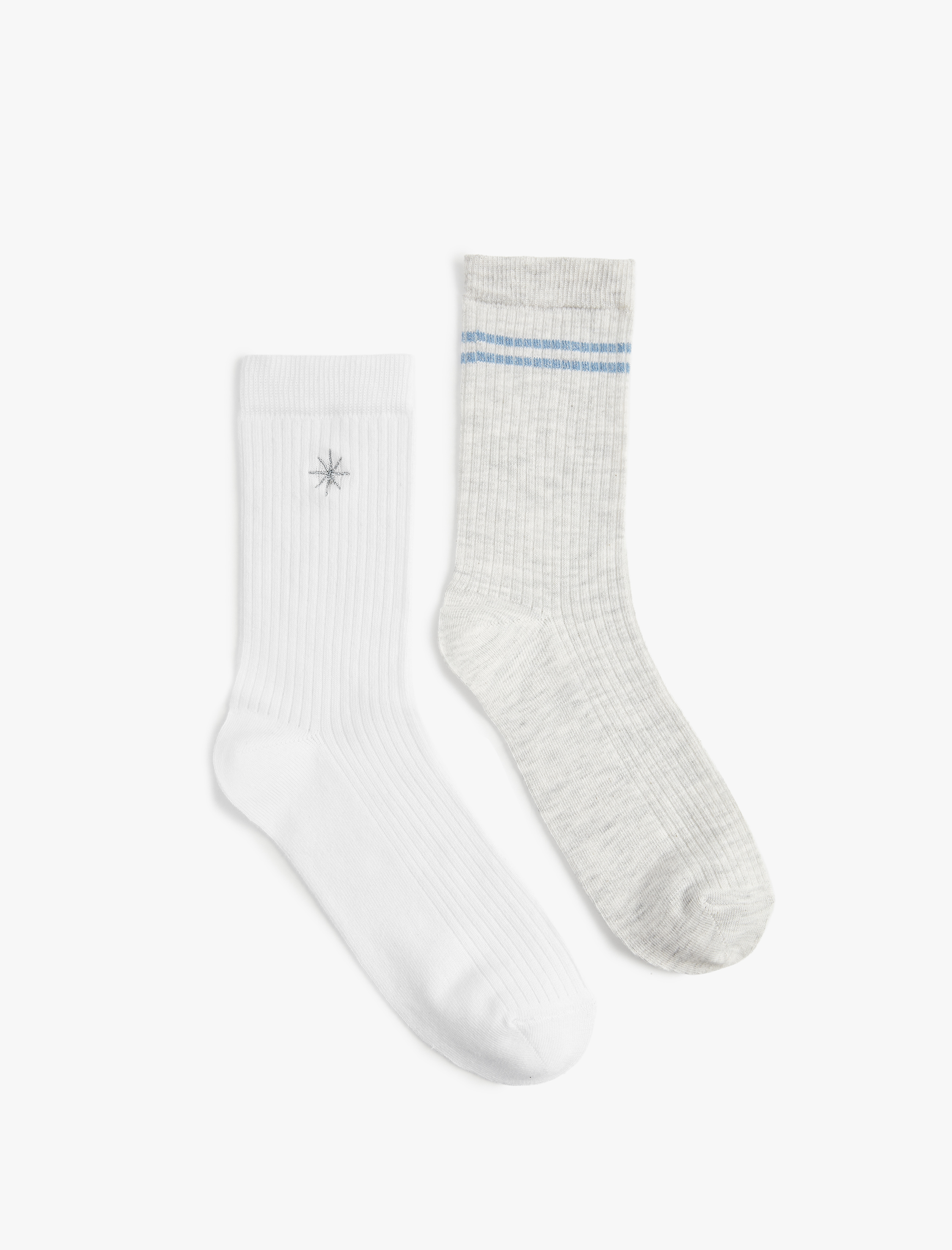 Kadın Pamuklu Soket İşlemeli 2'li Çorap Seti