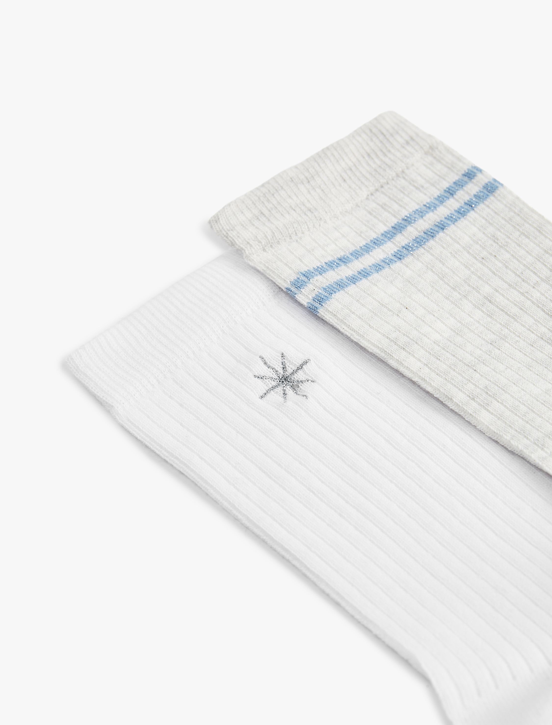 Kadın Pamuklu Soket İşlemeli 2'li Çorap Seti