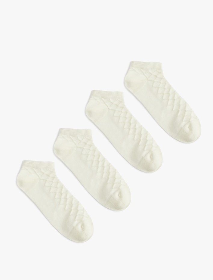 Kadın Geometrik Detaylı Pamuklu 4'lü Patik Çorap Seti