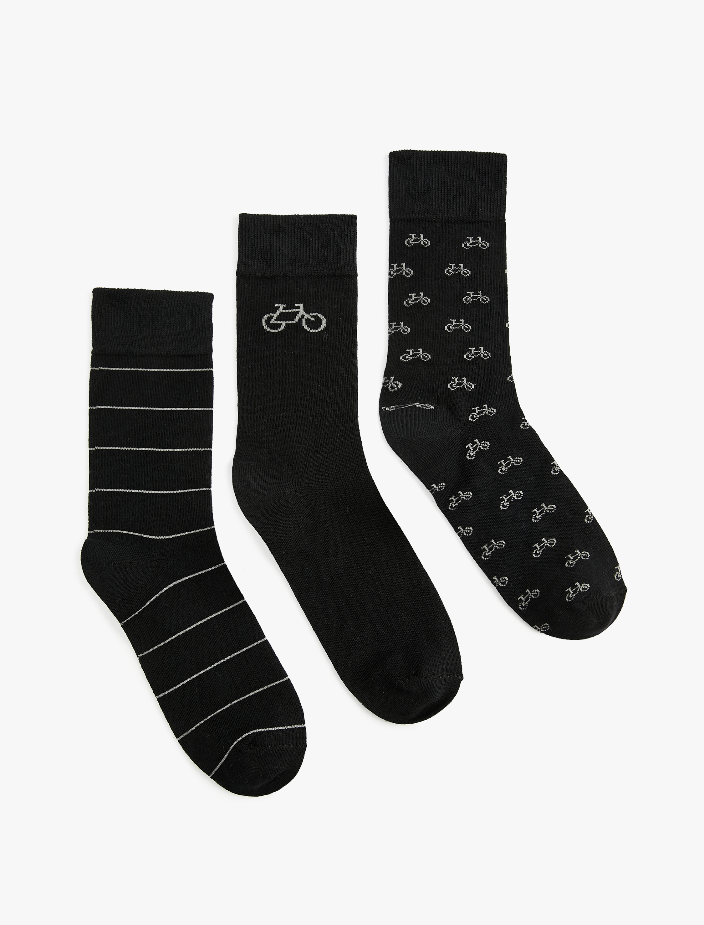  Erkek Bisiklet Desenli 3'lü Pamuklu Soket Çorap Seti