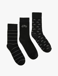 Bisiklet Desenli 3'lü Pamuklu Soket Çorap Seti