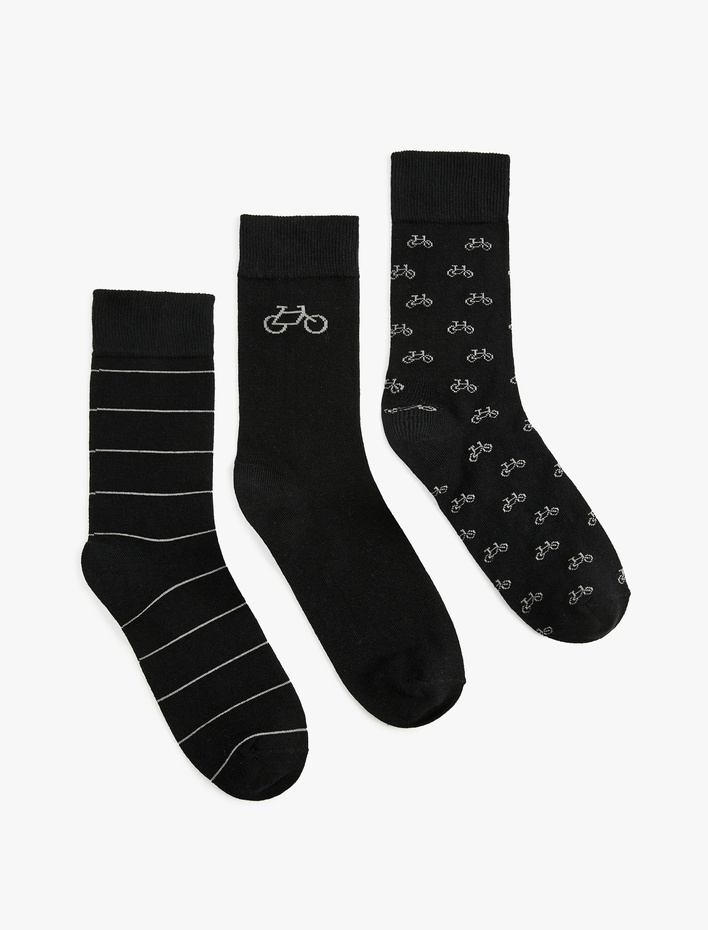 Erkek Bisiklet Desenli 3'lü Pamuklu Soket Çorap Seti