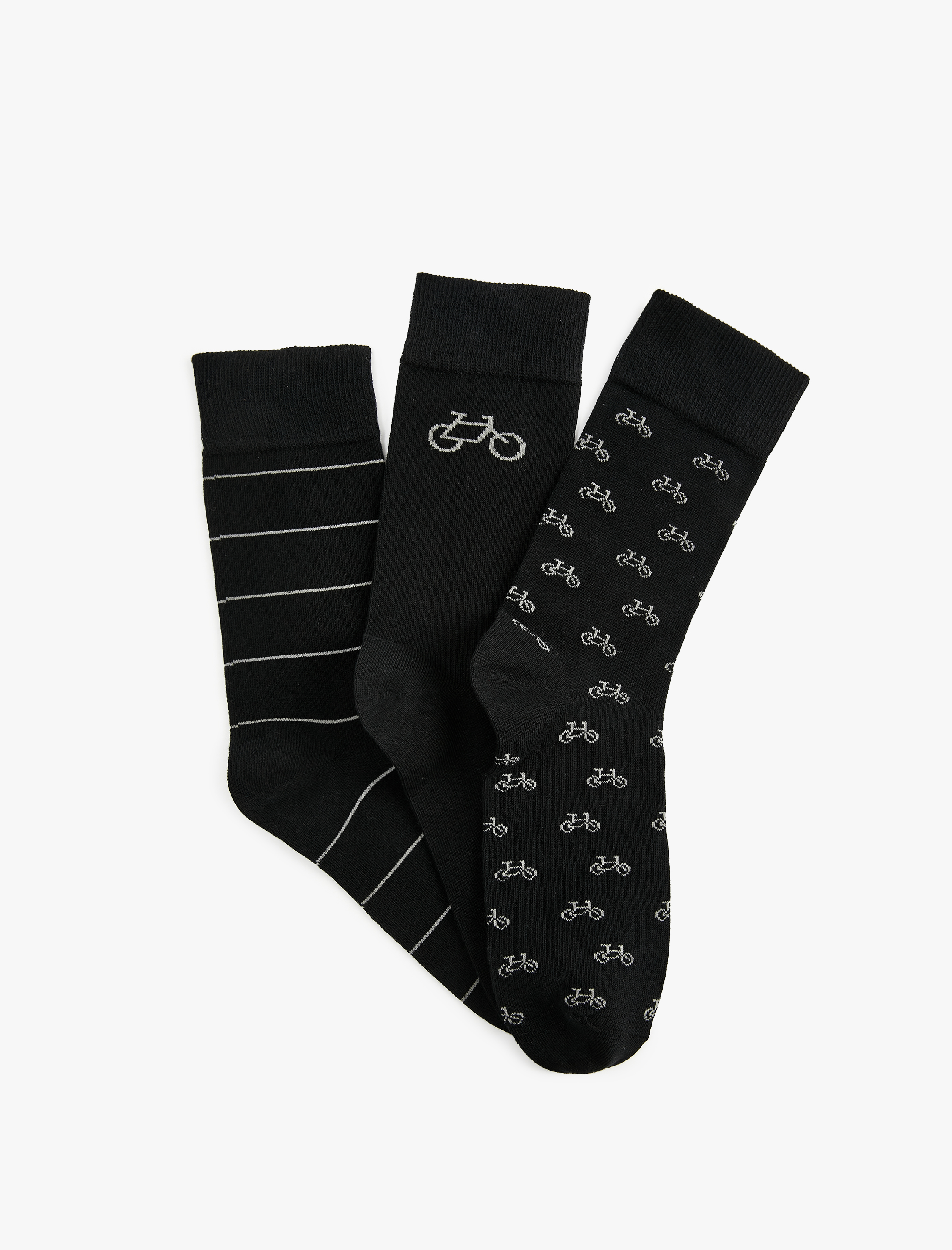  Erkek Bisiklet Desenli 3'lü Pamuklu Soket Çorap Seti