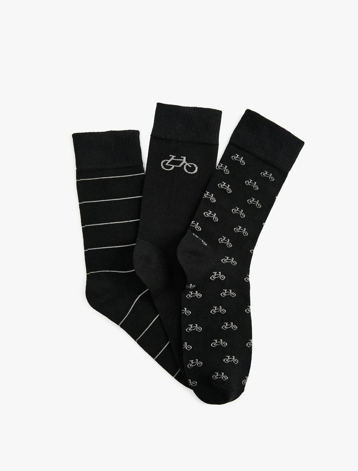 Erkek Bisiklet Desenli 3'lü Pamuklu Soket Çorap Seti