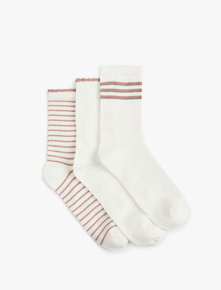 Kadın Pamuklu Çizgili 3'lü Soket Çorap Seti