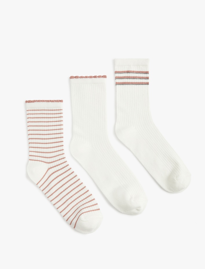 Kadın Pamuklu Çizgili 3'lü Soket Çorap Seti