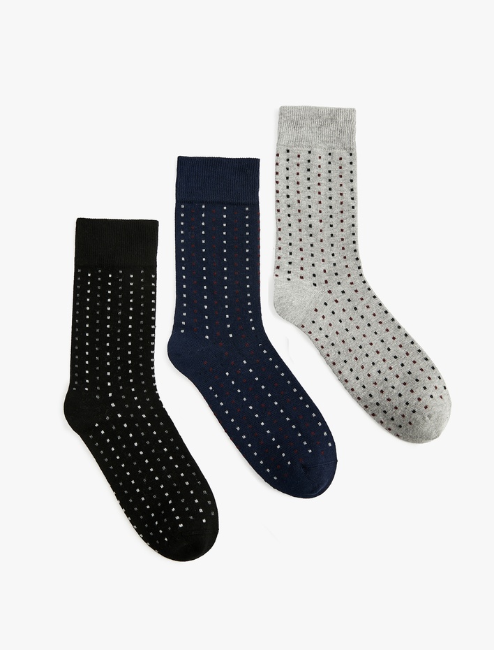 Erkek Pamuklu Puantiyeli 3'lü Soket Çorap Seti