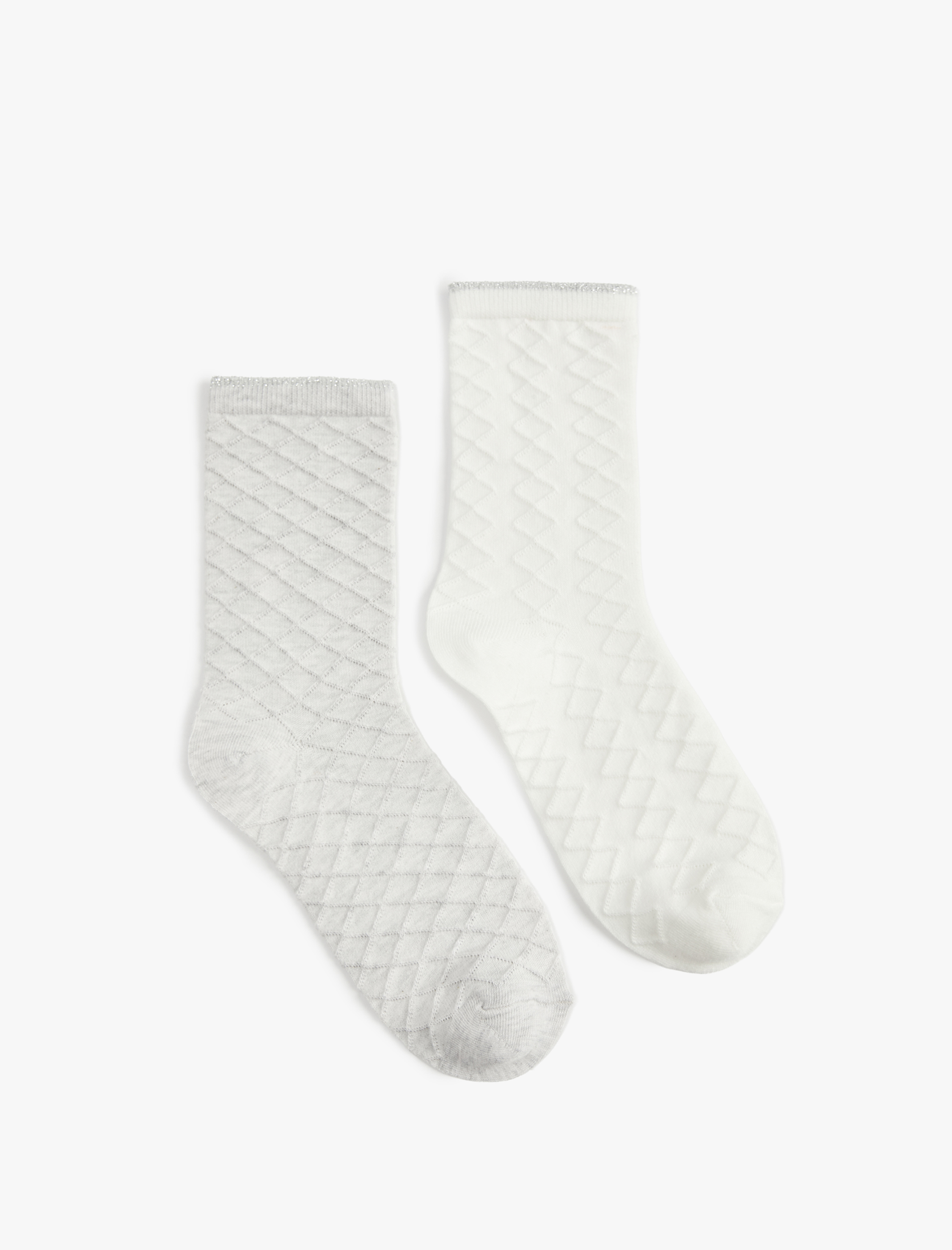  Kadın Dokulu Pamuklu Çizgili 2'li Soket Çorap Seti