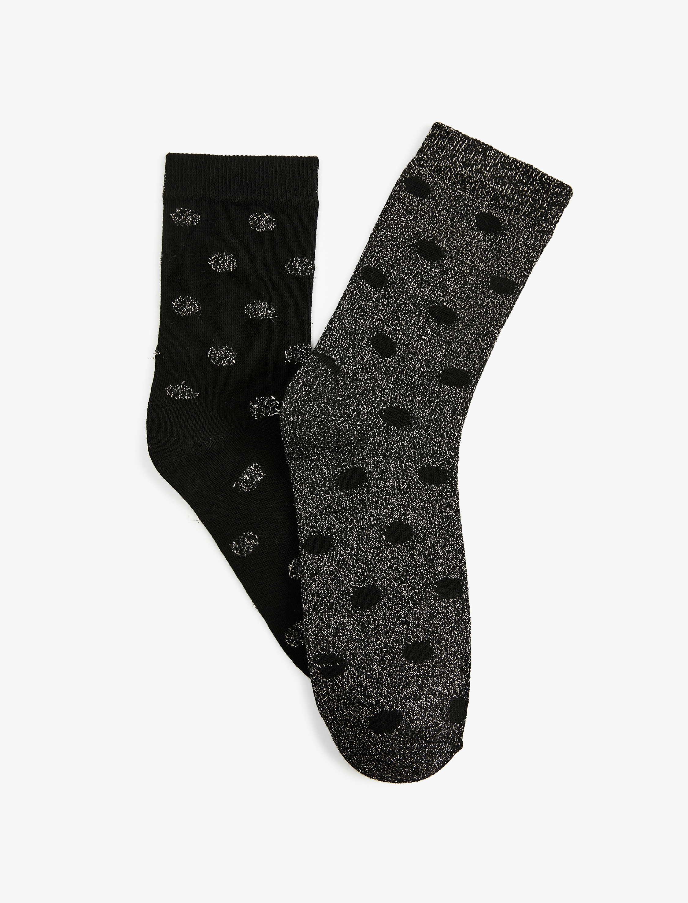  Kadın Metalik İplik Detaylı Simli Puantiyeli 2'li Çorap Paketi
