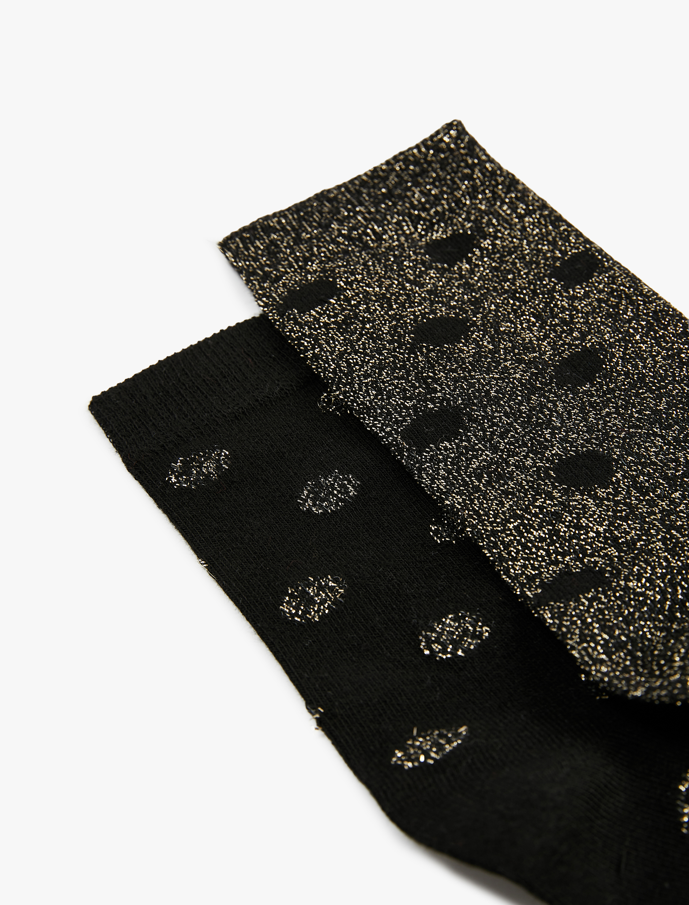  Kadın Metalik İplik Detaylı Simli Puantiyeli 2'li Çorap Paketi