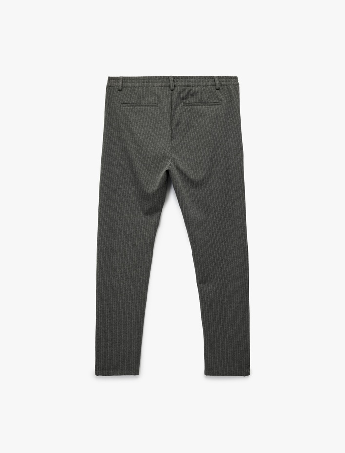  Viskon Karışımlı Cepli Regular Fit Çizgili Pileli Kumaş Pantolon