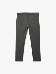 Viskon Karışımlı Cepli Regular Fit Çizgili Pileli Kumaş Pantolon