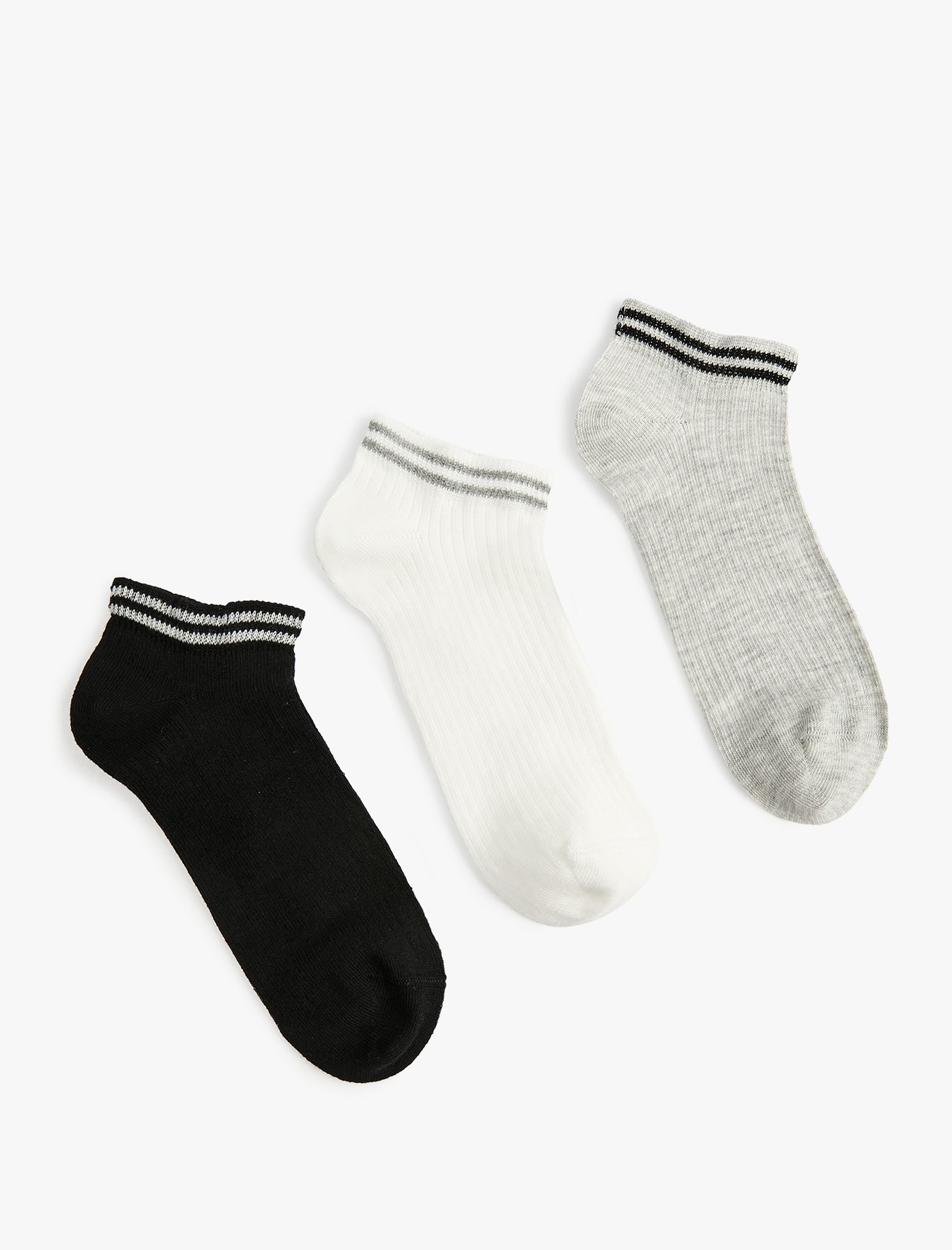 Kadın Pamuklu Çizgili 3'lü Patik Çorap Seti