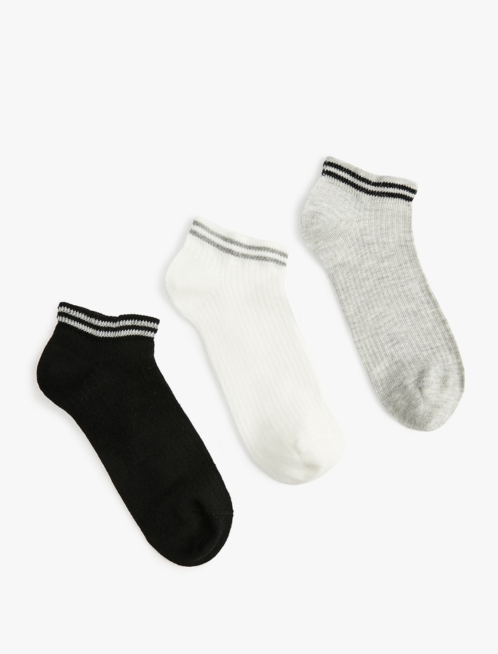 Kadın Pamuklu Çizgili 3'lü Patik Çorap Seti