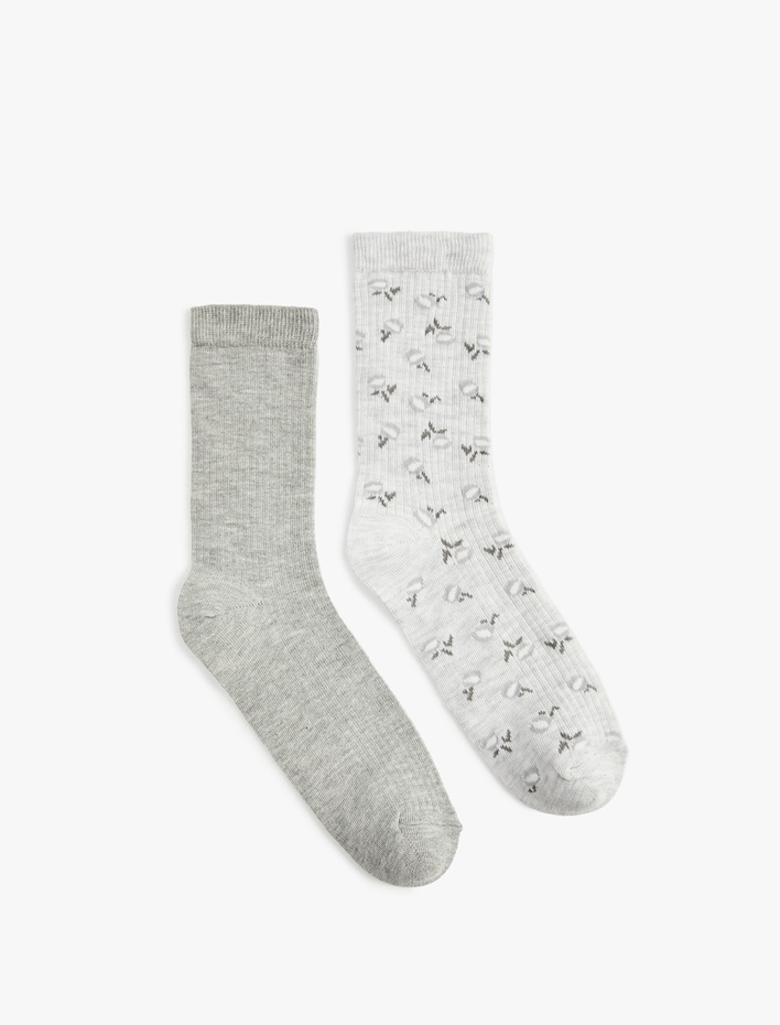 Kadın Pamuklu Çiçekli 2'li Soket Çorap Seti
