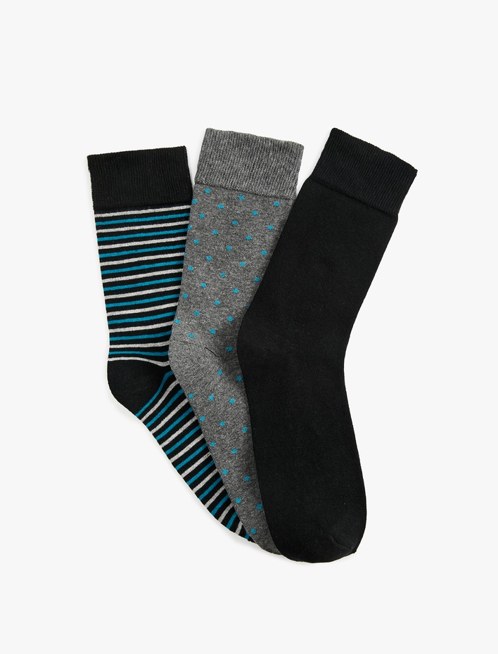 Erkek Desenli Pamuklu 3'lü Soket Çorap Seti