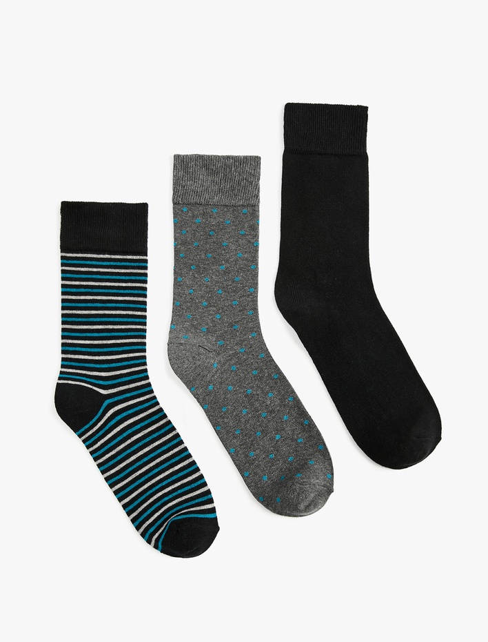 Erkek Desenli Pamuklu 3'lü Soket Çorap Seti